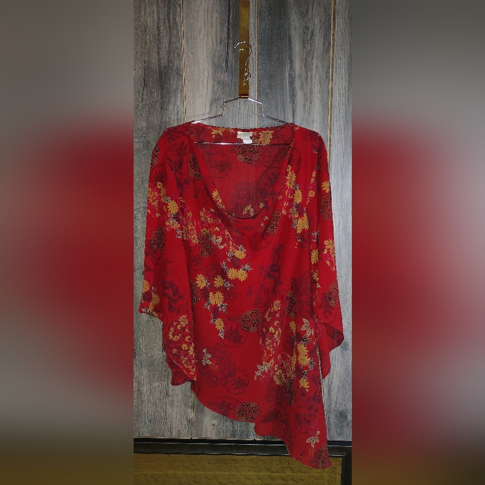 Floral Red asymmetrical Blouse